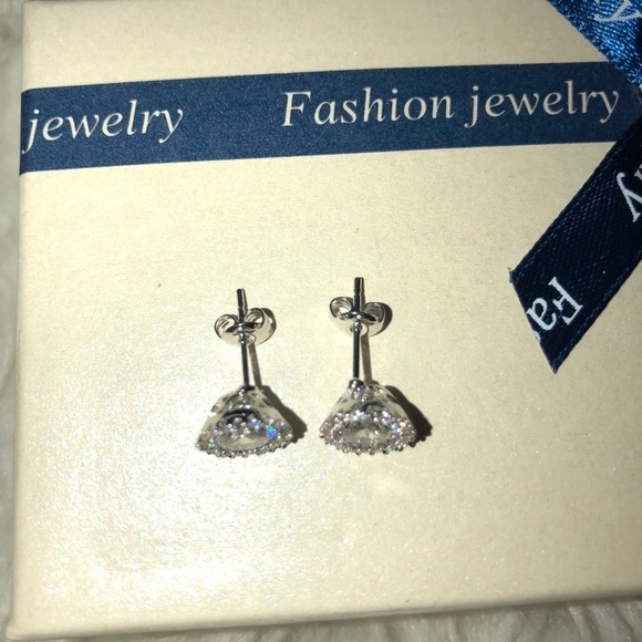 Cubic Zirconia White Gold Plated Round Halo Stud Earrings - Picture 8 of 14